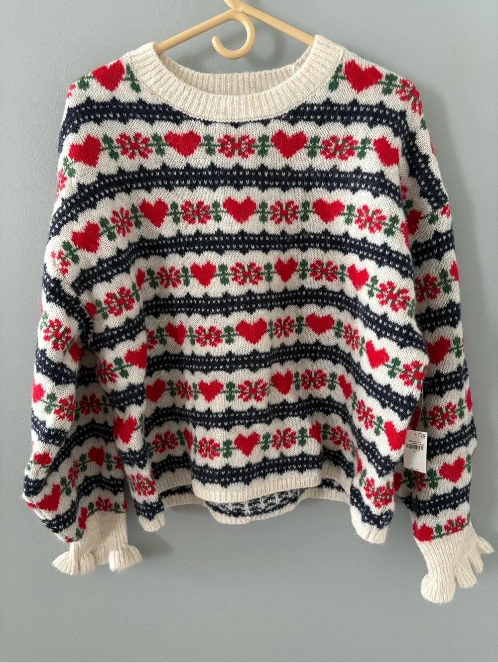 Women’s Cream Fair Isle Heart Knit Sweater